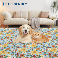 Garvee Modern Living Room Rugs 8x10 Washable Floral Print Non-Slip Blue Low Pile Carpet