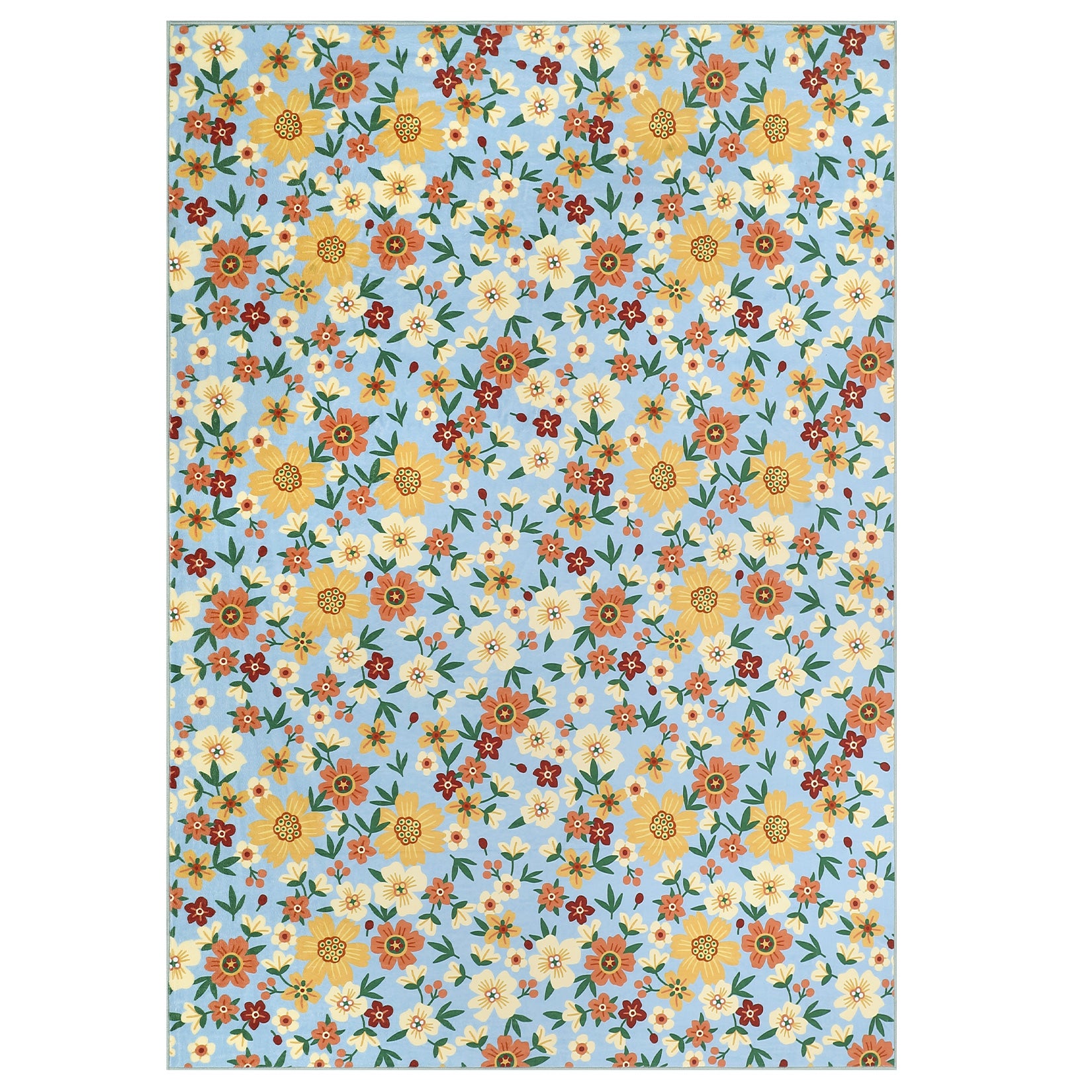 Garvee Modern Living Room Rugs 8x10 Washable Floral Print Non-Slip Blue Low Pile Carpet