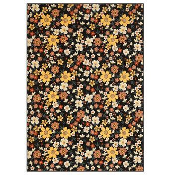 Garvee Large Modern Area Rugs 9x12 Washable Floral Print with Non-Slip Backing Black