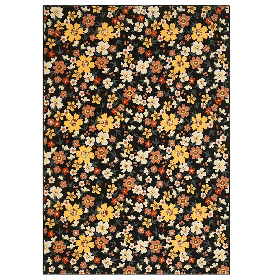Garvee Modern Living Room Rugs 8x10 Washable Floral Print Non-Slip Black