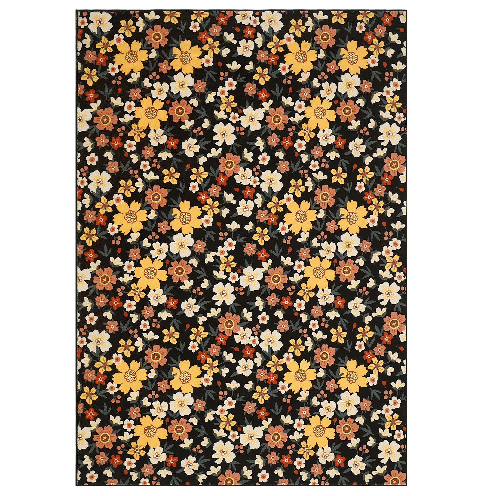 Garvee Large Modern Living Room Rugs 10x13 Washable Floral Print Accent Carpet Black