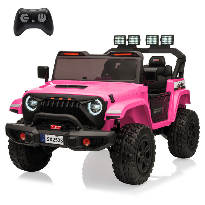 Garvee Ride - P Series: 24V Ride On Car, 4WD 2 Seater Kids' Electric Vehicle Truck with Remote Control, Adjustable Footwell Ride On Truck, 3 Speeds, Led Lights, Bluetooth, Pink