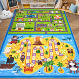 Garvee City Road Race Track Kids Rug – 8x10 Large Pirate Theme, Washable Non-Slip Foldable Playroom Carpet, Educational Activity Mat for Toddlers, Nursery, Bedroom, or Preschool - City Road Race Track