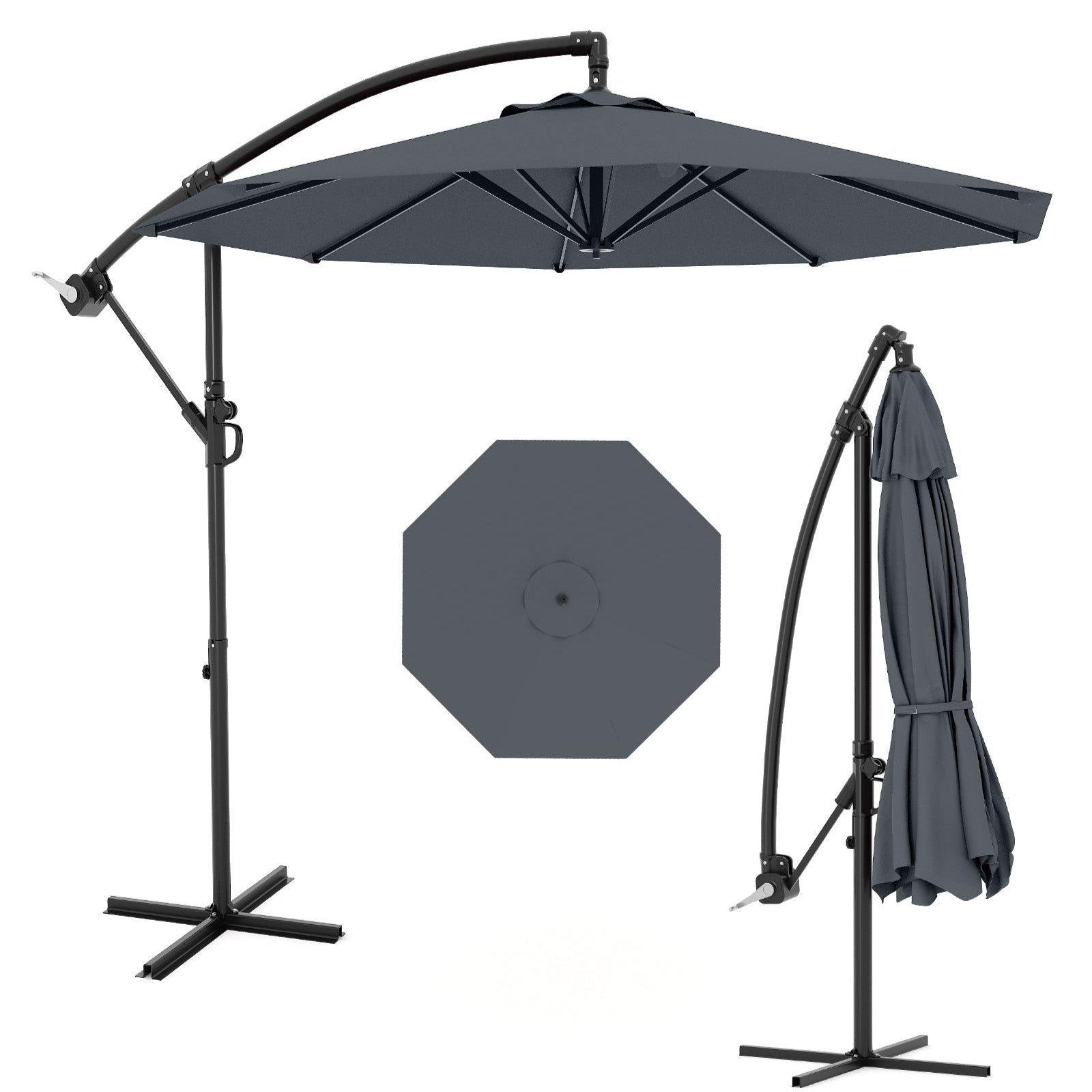 Garvee 10' Offset Patio Umbrella, Cantilever Umbrella with Easy Lift & Tilt Adjustment, 8 Ribs Sun Umbrella UV Protection, Grey