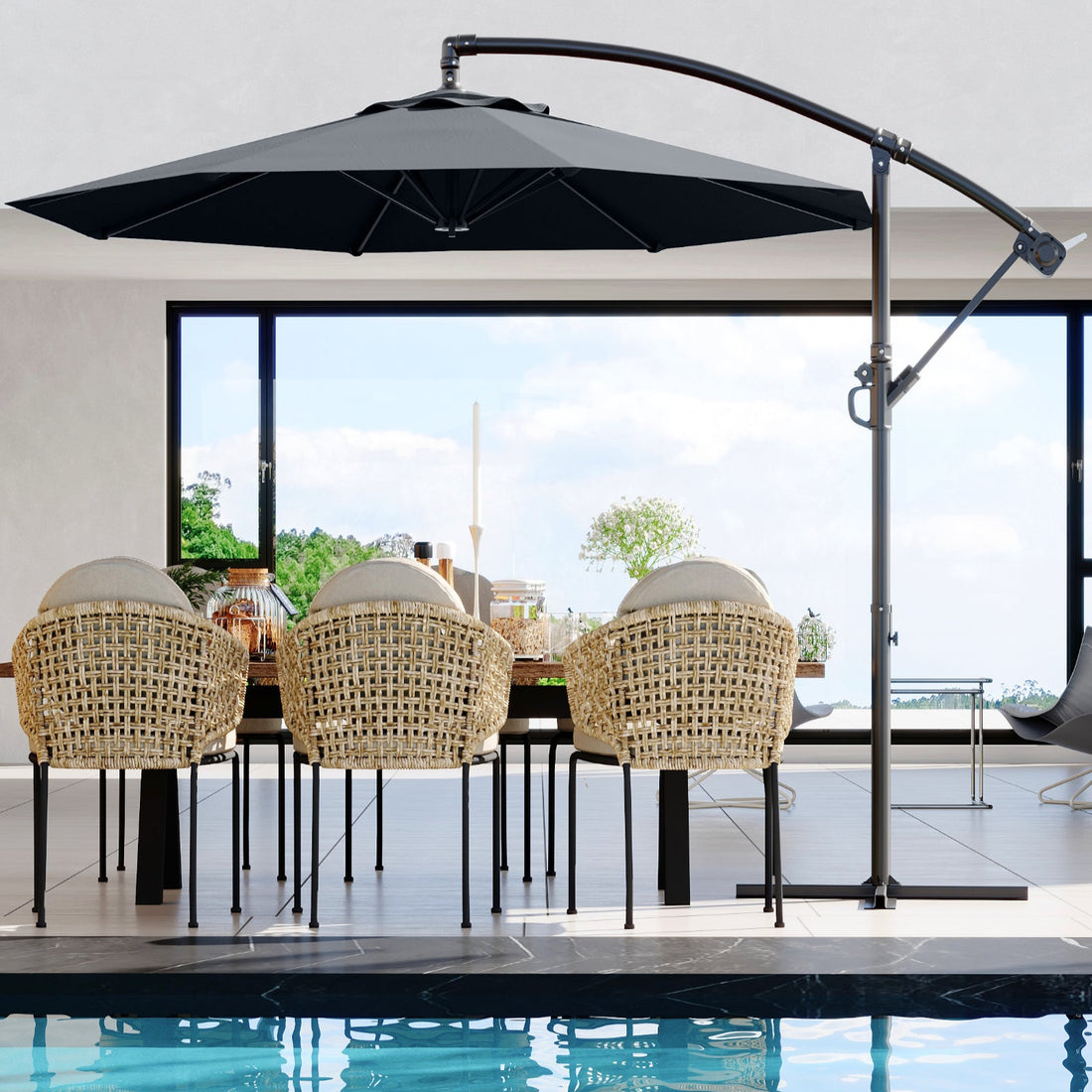 Garvee 10' Offset Patio Umbrella, Cantilever Umbrella with Easy Lift & Tilt Adjustment, 8 Ribs Sun Umbrella UV Protection, Grey