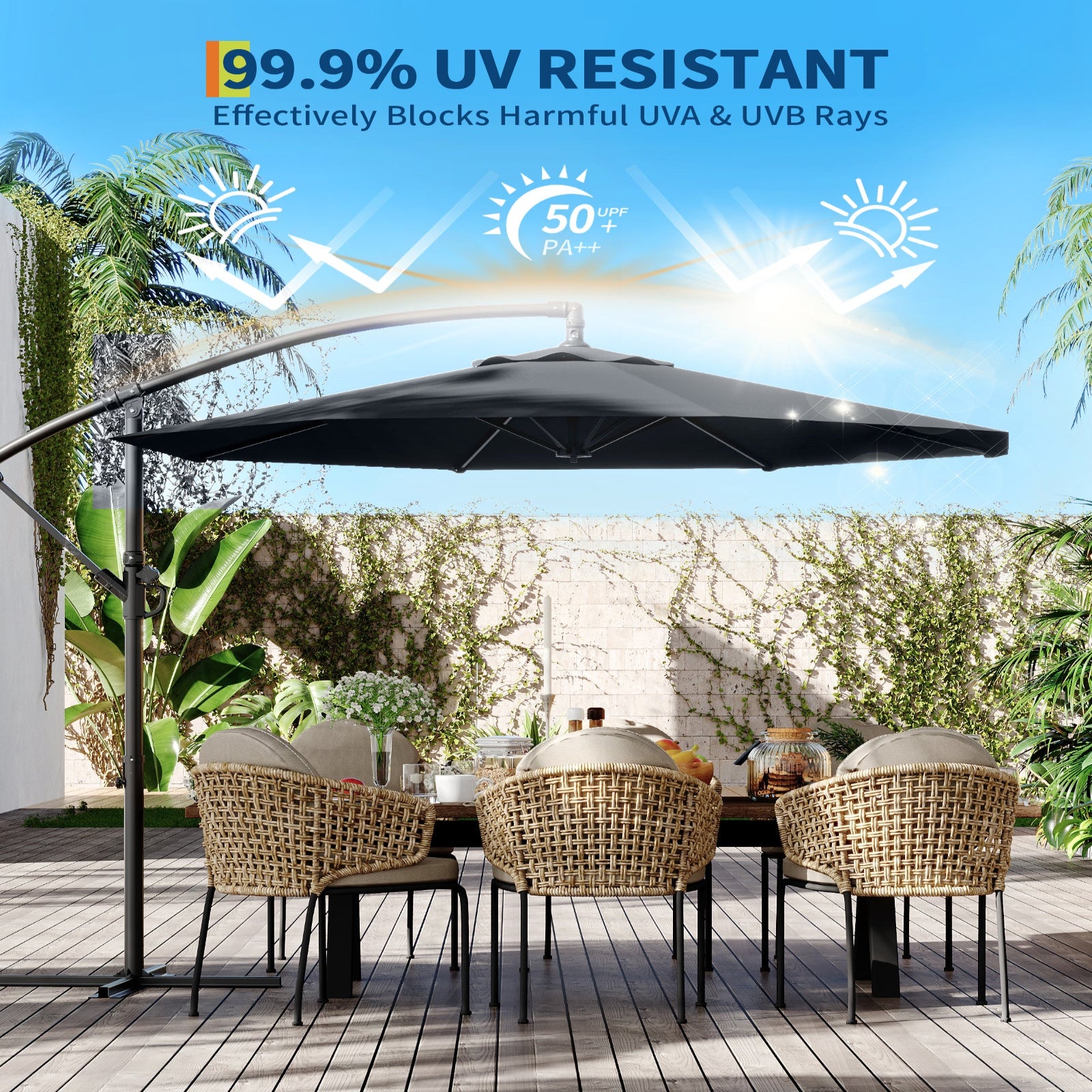Garvee 10' Offset Patio Umbrella, Cantilever Umbrella with Easy Lift & Tilt Adjustment, 8 Ribs Sun Umbrella UV Protection, Grey