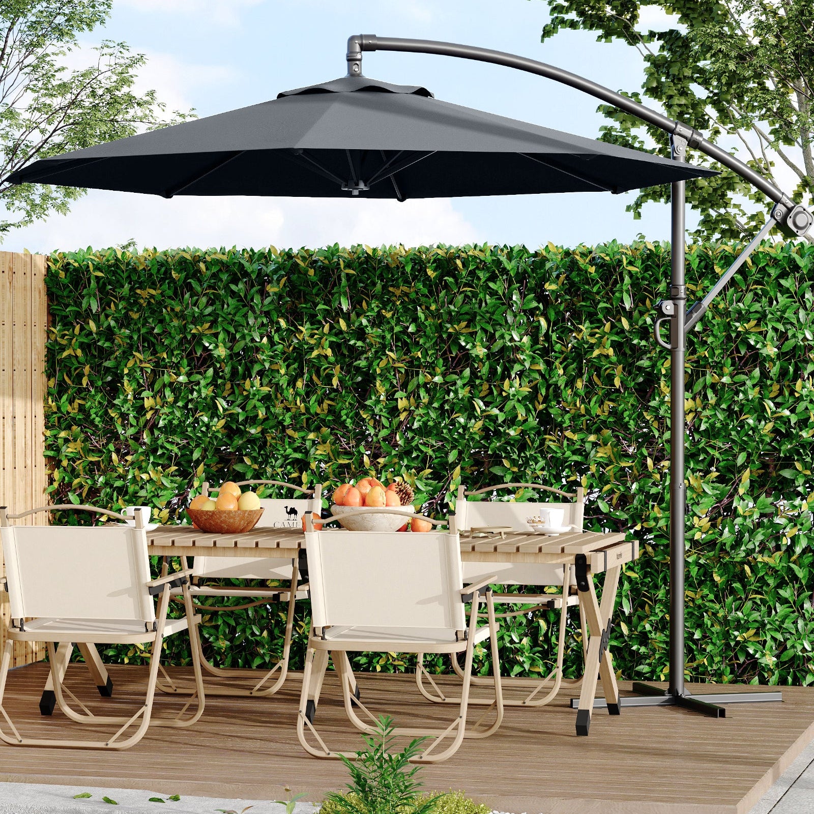 Garvee 10' Offset Patio Umbrella, Cantilever Umbrella with Easy Lift & Tilt Adjustment, 8 Ribs Sun Umbrella UV Protection, Grey