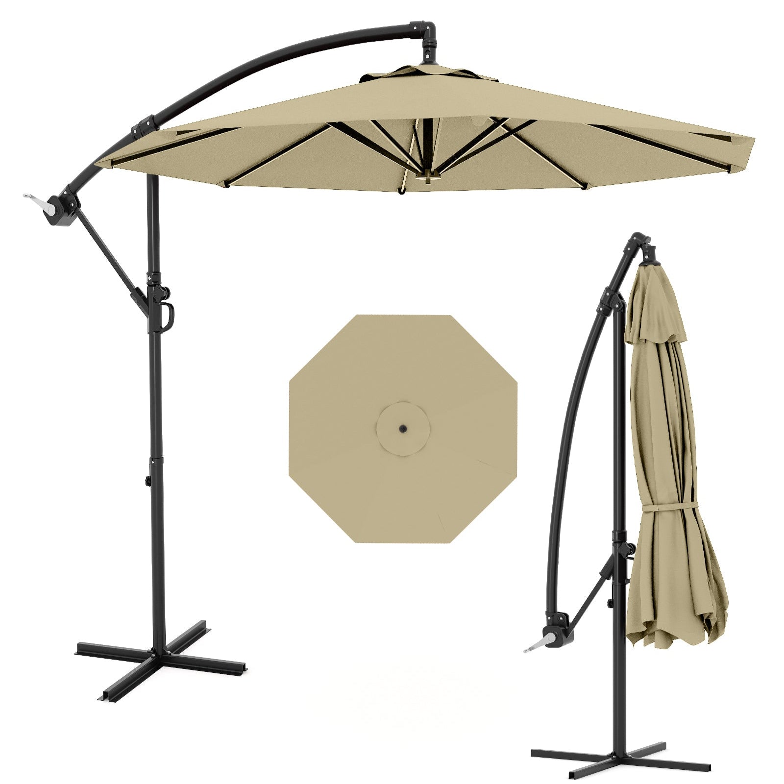 Garvee 10' Offset Patio Umbrella, Cantilever Umbrella with Easy Lift & Tilt Adjustment, 8 Ribs Sun Umbrella UV Protection, Beige