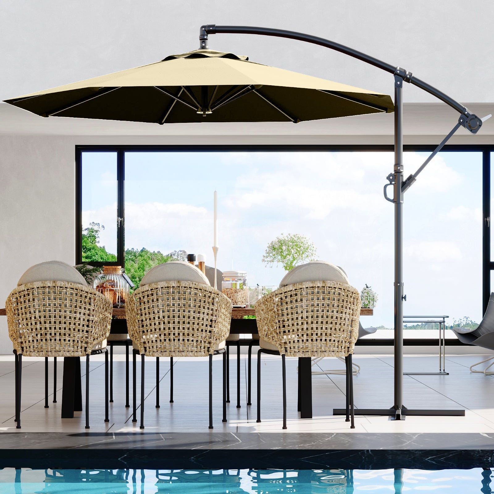 Garvee 10' Offset Patio Umbrella, Cantilever Umbrella with Easy Lift & Tilt Adjustment, 8 Ribs Sun Umbrella UV Protection, Beige
