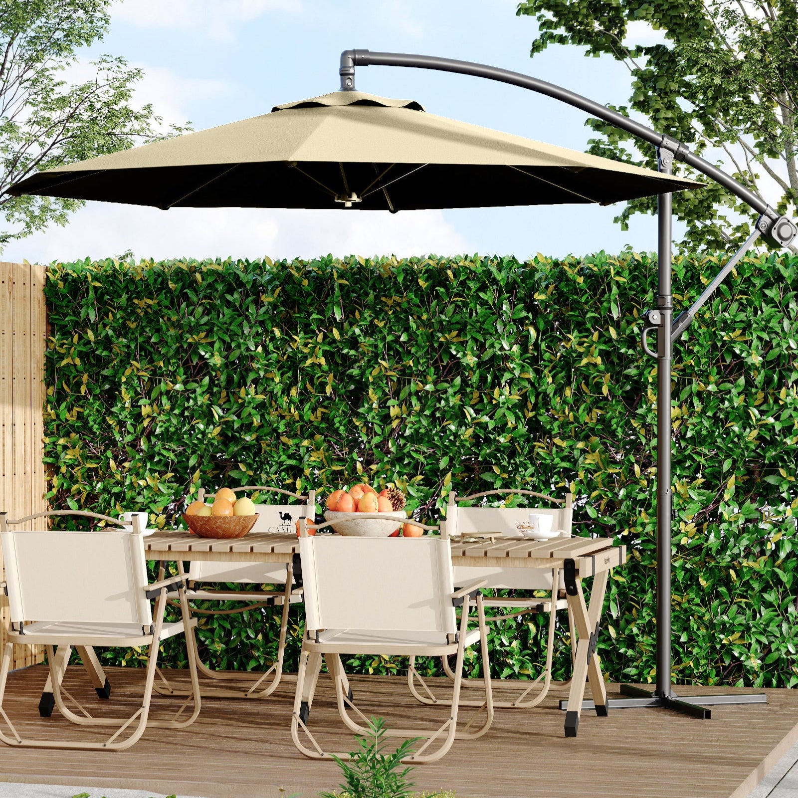 Garvee 10' Offset Patio Umbrella, Cantilever Umbrella with Easy Lift & Tilt Adjustment, 8 Ribs Sun Umbrella UV Protection, Beige