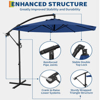 Garvee 10' Offset Patio Umbrella, Cantilever Umbrella with Easy Lift & Tilt Adjustment, 8 Ribs Sun Umbrella UV Protection, Navy Blue
