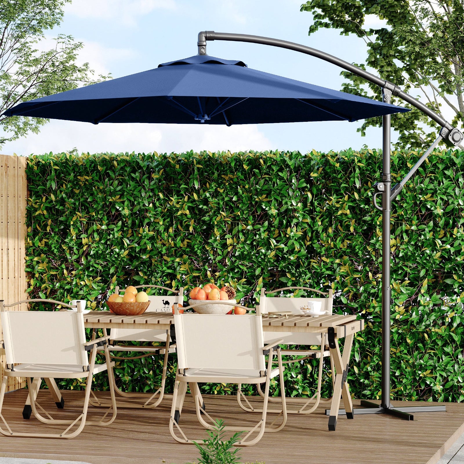 Garvee 10' Offset Patio Umbrella, Cantilever Umbrella with Easy Lift & Tilt Adjustment, 8 Ribs Sun Umbrella UV Protection, Navy Blue