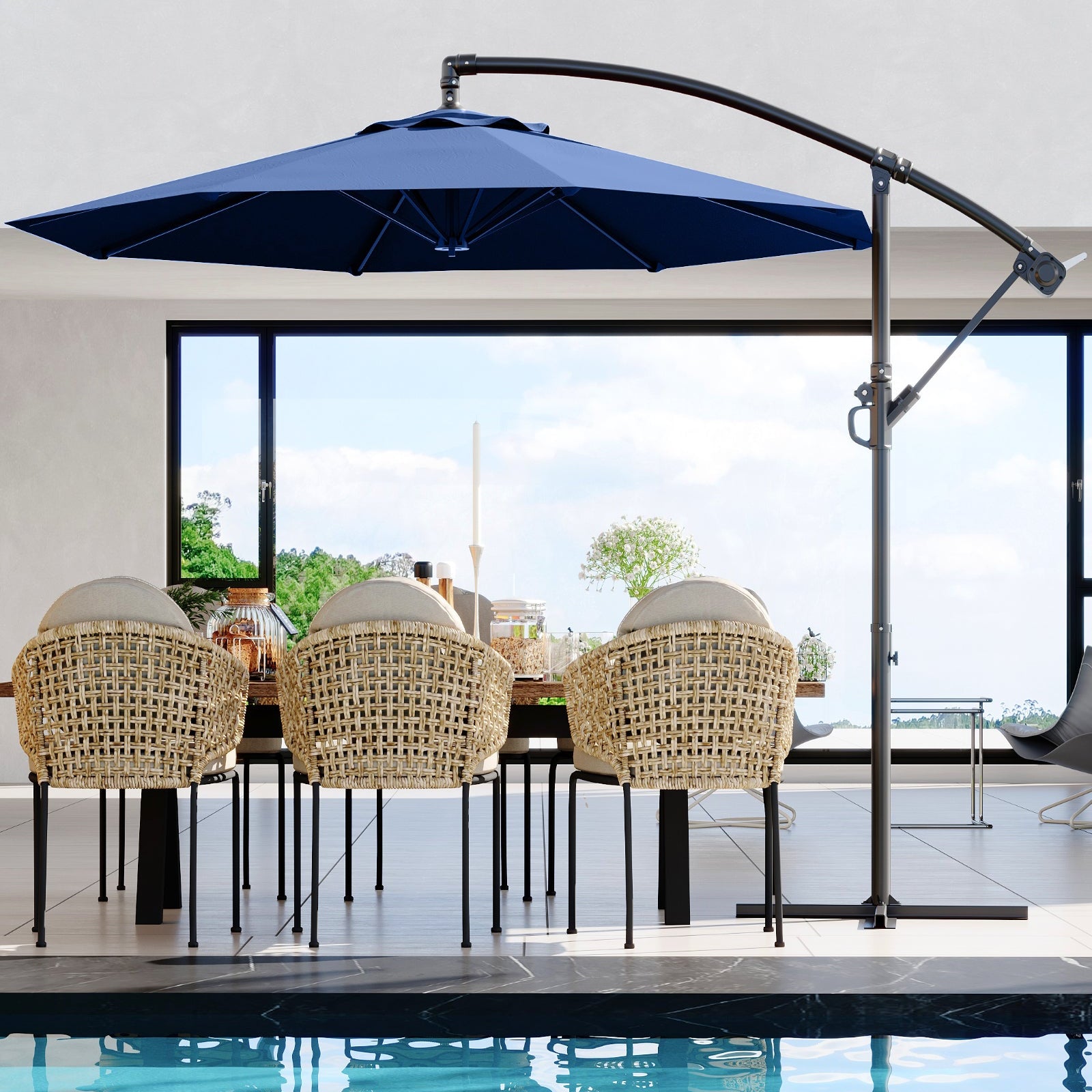 Garvee 10' Offset Patio Umbrella, Cantilever Umbrella with Easy Lift & Tilt Adjustment, 8 Ribs Sun Umbrella UV Protection, Navy Blue