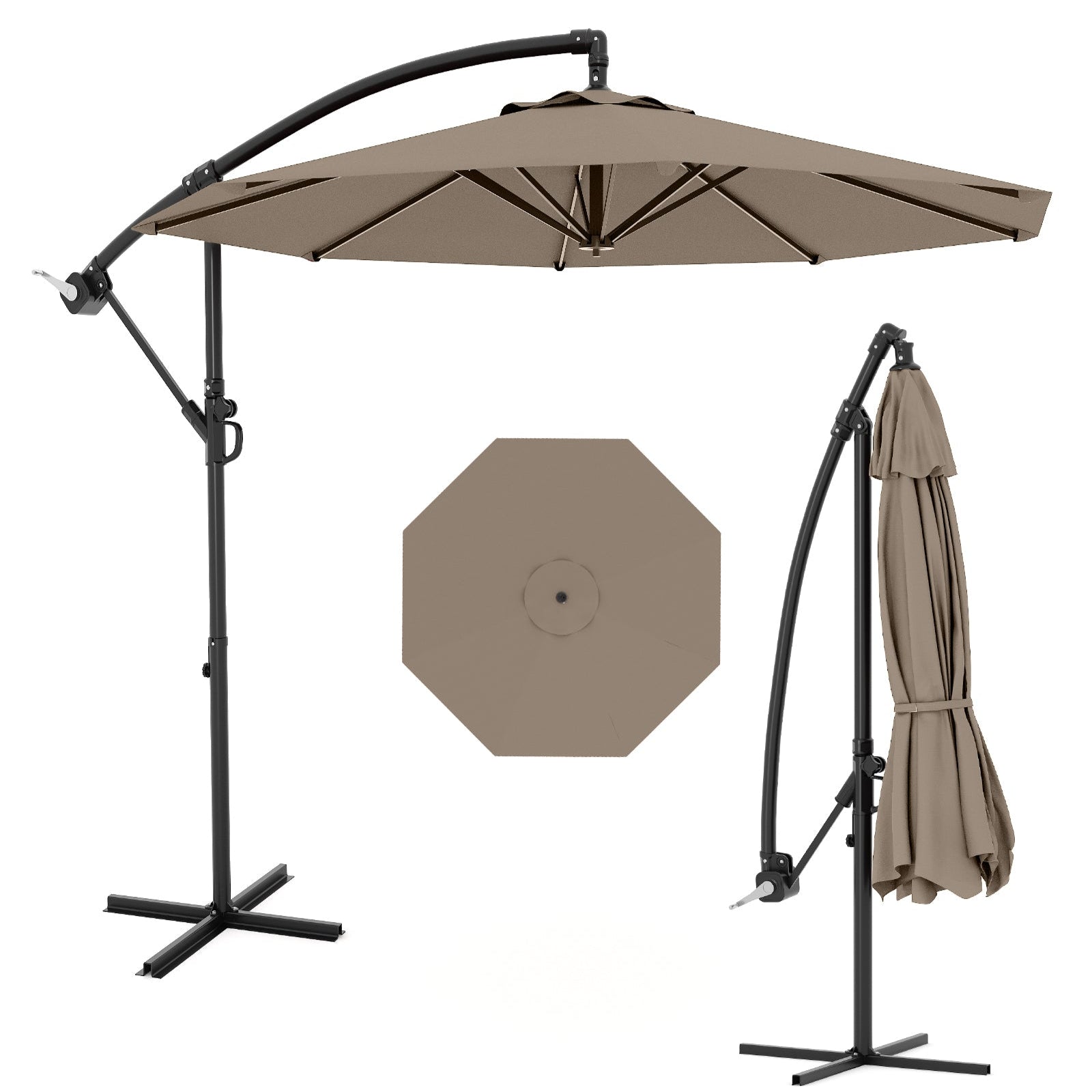Garvee 10' Offset Patio Umbrella, Cantilever Umbrella with Easy Lift & Tilt Adjustment, 8 Ribs Sun Umbrella UV Protection, Tan