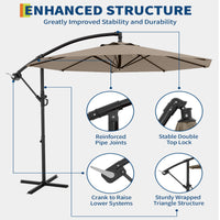 Garvee 10' Offset Patio Umbrella, Cantilever Umbrella with Easy Lift & Tilt Adjustment, 8 Ribs Sun Umbrella UV Protection, Tan