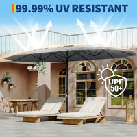 Garvee 15' Large Patio Umbrella with Base, Outdoor Double-Sided Rectangle Market Umbrella Outside Umbrellas for Poolside Lawn Backyard, Grey