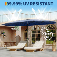 Garvee 15' Large Patio Umbrella with Base, Outdoor Double-Sided Rectangle Market Umbrella Outside Umbrellas for Poolside Lawn Backyard, Navy Blue