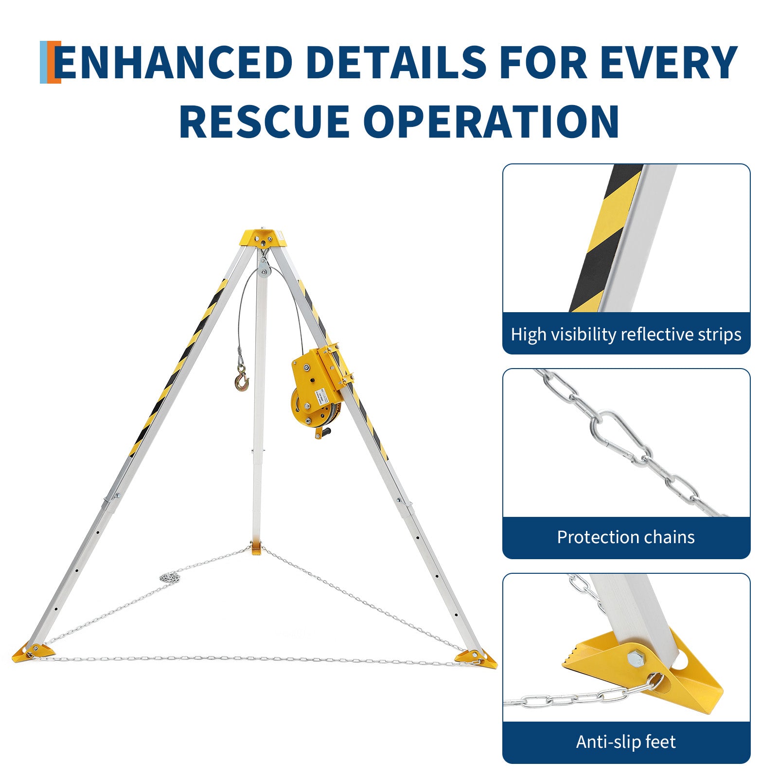 Garvee 8' Adjustable Legs Telescoping Tripod Kit - 1200LB Forged Alloy Steel w/Winch & Anti-Rotation Pulley for Industrial Rescue