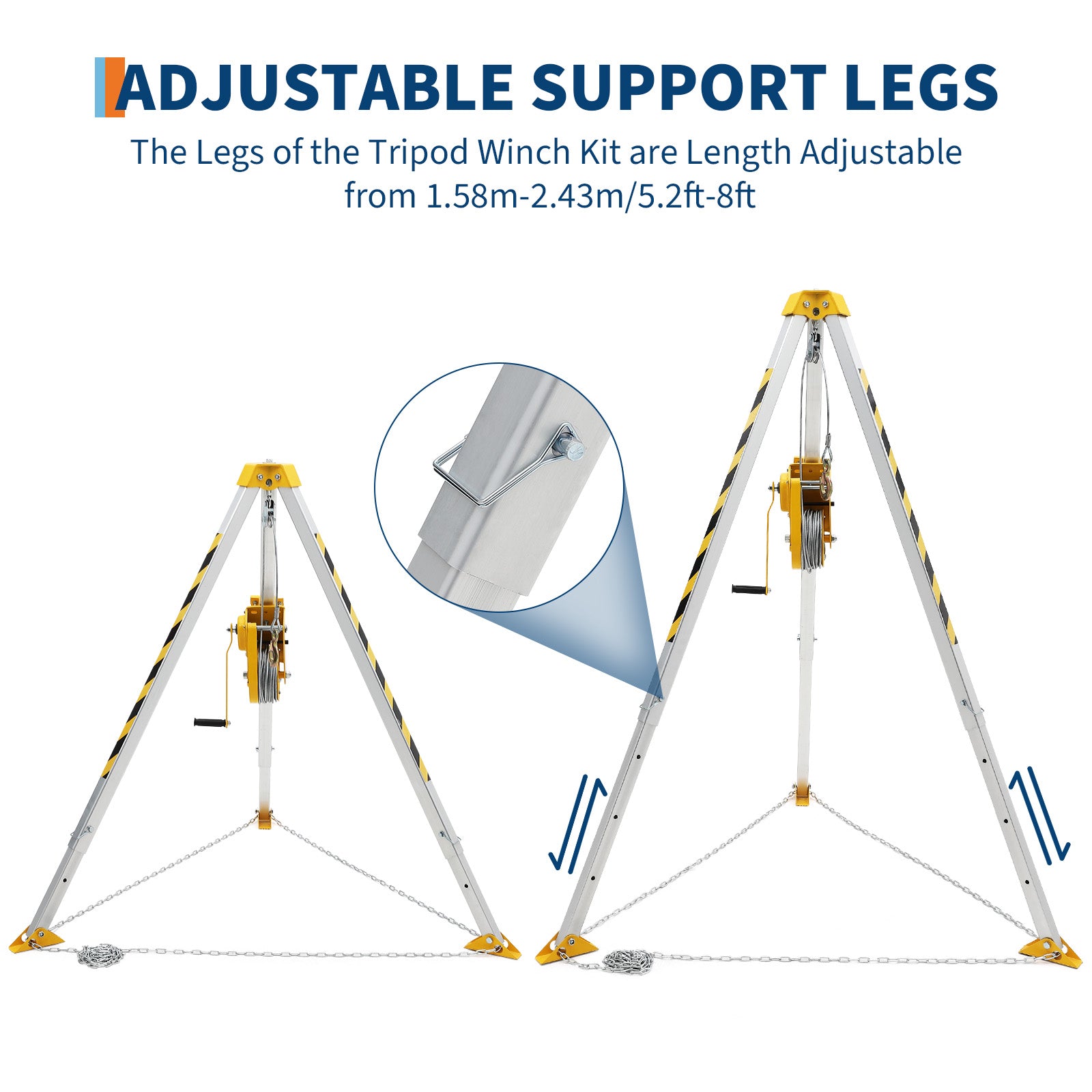 Garvee 8' Adjustable Legs Telescoping Tripod Kit - 1200LB Forged Alloy Steel w/Winch & Anti-Rotation Pulley for Industrial Rescue