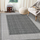 Garvee Bordered Grey 5x7 Washable Rug for Bedroom Large Living Room Rug with Rubber Backing Casual Striped Border Throw Carpet Modern Contemporary Area Rug for Dining Room Nursery Entry - Gray