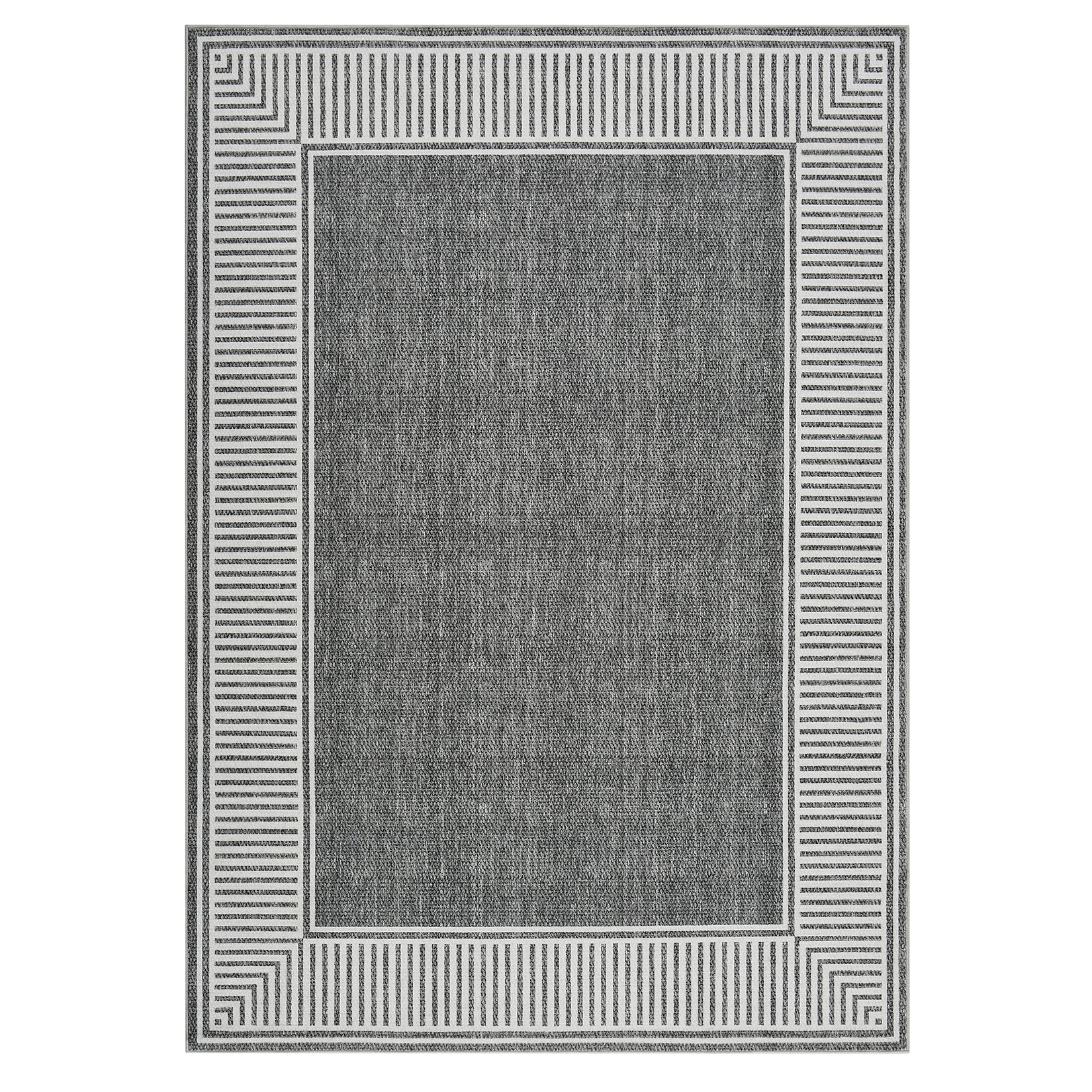 Garvee Bordered Grey 5x7 Washable Rug for Bedroom Large Living Room Rug with Rubber Backing Casual Striped Border Throw Carpet Modern Contemporary Area Rug for Dining Room Nursery Entry