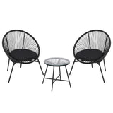 Garvee 3 PC Acapulco Chair Set, All-Weather Modern Patio Furniture Set with Cushions, Plastic Rope, Glass Top Table and 2 Chairs, Woven Patio Conversation Bistro Set, Black - Black