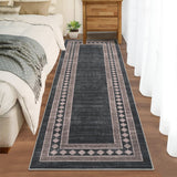 Garvee Modern Runner Rug 2x6 Washable Geometric Floor Carpet with Non-Slip Backing, Contemporary Bordered Accent Rug, Soft Low Pile Area Rug for Laundry, Kitchen, Bedroom, Dark Brown - Dark Brown