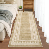 Garvee Modern Runner Rug 2x6 Washable Geometric Floor Carpet with Non-Slip Backing, Contemporary Bordered Accent Rug, Soft Low Pile Area Rug for Laundry, Kitchen, Bedroom, Linen Color - Linen Color