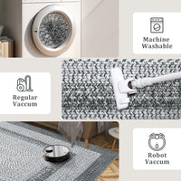Garvee Bordered Grey 6x9 Washable Braided Rug, Washable Low Pile Non-Slip Polyester Cozy Texture Traditional Aesthetic for Living Room, Bedroom, Office
