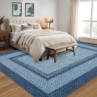 Garvee Bordered Grey Blue 6x9 Washable Boho Braided Area Rug, Vintage Low-Pile Carpet with Non-Slip TPR Backing, Foldable Polyester for Living Room, Bedroom, Office