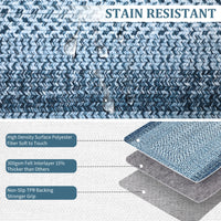 Garvee Bordered Grey Blue 6x9 Washable Boho Braided Area Rug, Vintage Low-Pile Carpet with Non-Slip TPR Backing, Foldable Polyester for Living Room, Bedroom, Office