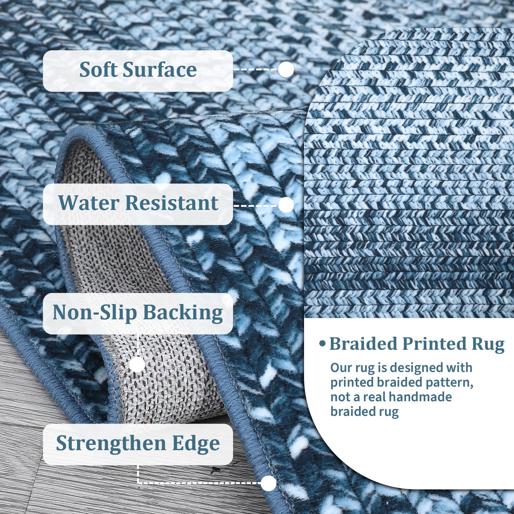 Garvee Bordered Grey Blue 2x6 Washable Area Rug, Non-Slip Runner Ultra-Thin Farmhouse Kitchen Mat Bedroom Bedside Laundry Distressed Carpet