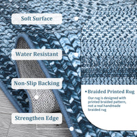 Garvee Bordered Grey Blue 2x6 Washable Area Rug, Non-Slip Runner Ultra-Thin Farmhouse Kitchen Mat Bedroom Bedside Laundry Distressed Carpet