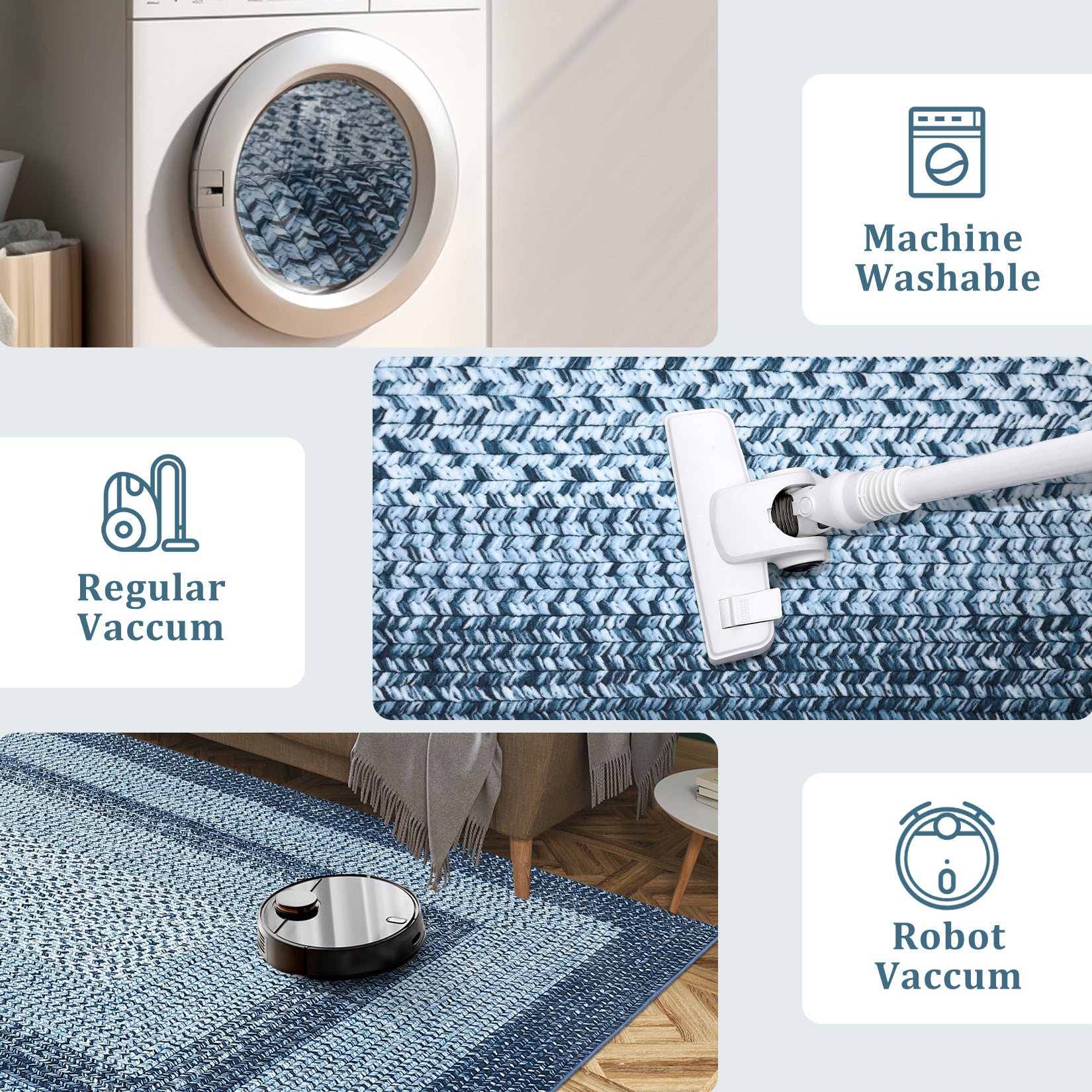 Garvee Bordered Grey Blue 2x6 Washable Area Rug, Non-Slip Runner Ultra-Thin Farmhouse Kitchen Mat Bedroom Bedside Laundry Distressed Carpet