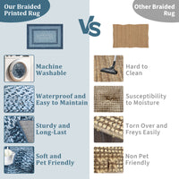 Garvee Bordered Grey Blue 2x8 Modern Boho Runner Rug, Ultra-Thin Washable Non-Slip Polyester Non-Shedding Low Pile for Entryway, Hallway, Bedroom