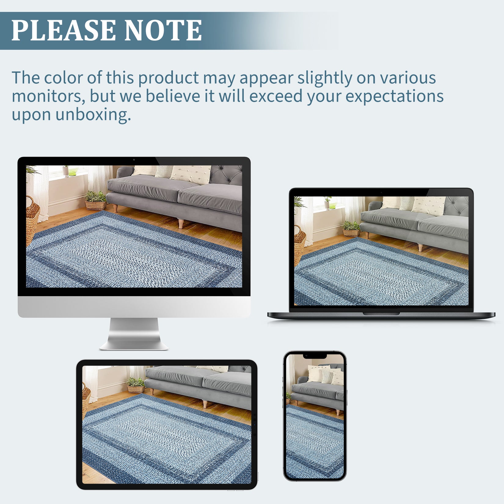 Garvee Bordered Grey Blue 2x6 Washable Area Rug, Non-Slip Runner Ultra-Thin Farmhouse Kitchen Mat Bedroom Bedside Laundry Distressed Carpet