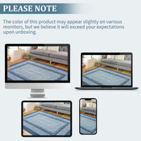 Garvee Bordered Grey Blue 2x6 Washable Area Rug, Non-Slip Runner Ultra-Thin Farmhouse Kitchen Mat Bedroom Bedside Laundry Distressed Carpet