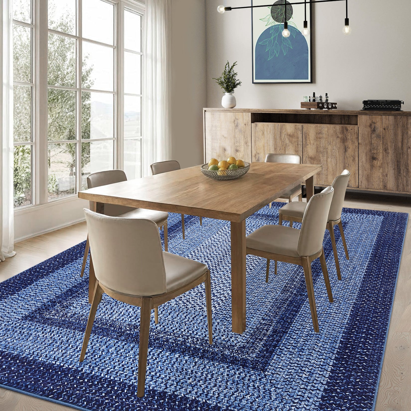 Garvee Bordered Navy Blue 4x6 Modern Washable Rug | Non-Slip, Non-Shedding | Polyester | Traditional Aesthetic, Low Pile | Living Room, Bedroom