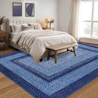Garvee Bordered Navy Blue 8x10 Boho Braided Area Rug, Washable Vintage Low-Pile Carpet with Non-Slip TPR Backing, Foldable Polyester for Living Room, Bedroom, Office
