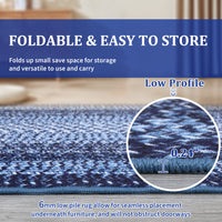 Garvee Bordered Navy Blue 8x10 Boho Braided Area Rug, Washable Vintage Low-Pile Carpet with Non-Slip TPR Backing, Foldable Polyester for Living Room, Bedroom, Office