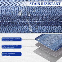 Garvee Bordered Navy Blue 8x10 Boho Braided Area Rug, Washable Vintage Low-Pile Carpet with Non-Slip TPR Backing, Foldable Polyester for Living Room, Bedroom, Office