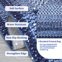 Garvee Bordered Navy Blue 2x8 Modern Boho Rug, Runner Ultra-Thin Washable Non-Slip Polyester Low Pile TPR Backing Entryway Kitchen Bedroom Hallway