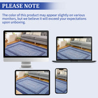 Garvee Bordered Navy Blue 2x8 Modern Boho Rug, Runner Ultra-Thin Washable Non-Slip Polyester Low Pile TPR Backing Entryway Kitchen Bedroom Hallway