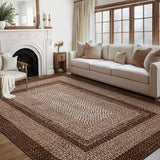 Garvee 8x10 Boho Braided-Print Washable Area Rug, Low Pile Polyester Rug with Non-Slip Backing for Living Room, Bedroom & Office, Brown - Brown