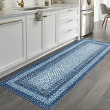 Garvee Bordered Grey Blue 2x8 Modern Boho Runner Rug, Ultra-Thin Washable Non-Slip Polyester Non-Shedding Low Pile for Entryway, Hallway, Bedroom - Gray Blue
