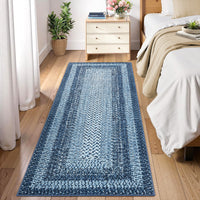 Garvee Bordered Grey Blue 2x8 Modern Boho Runner Rug, Ultra-Thin Washable Non-Slip Polyester Non-Shedding Low Pile for Entryway, Hallway, Bedroom