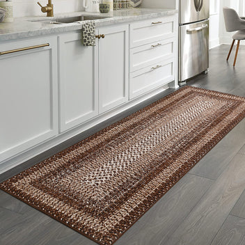 Garvee Bordered Brown 2x6 Braided Distressed Runner, Washable Non Slip Non-Shedding Ultra-Thin Carpet for Entryway Hallway & Bedroom Bedside