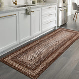 Garvee Bordered Brown 2x8 Braided Distressed Runner, Washable Non Slip Non-Shedding Ultra-Thin Carpet for Entryway Hallway & Bedroom Bedside - Brown