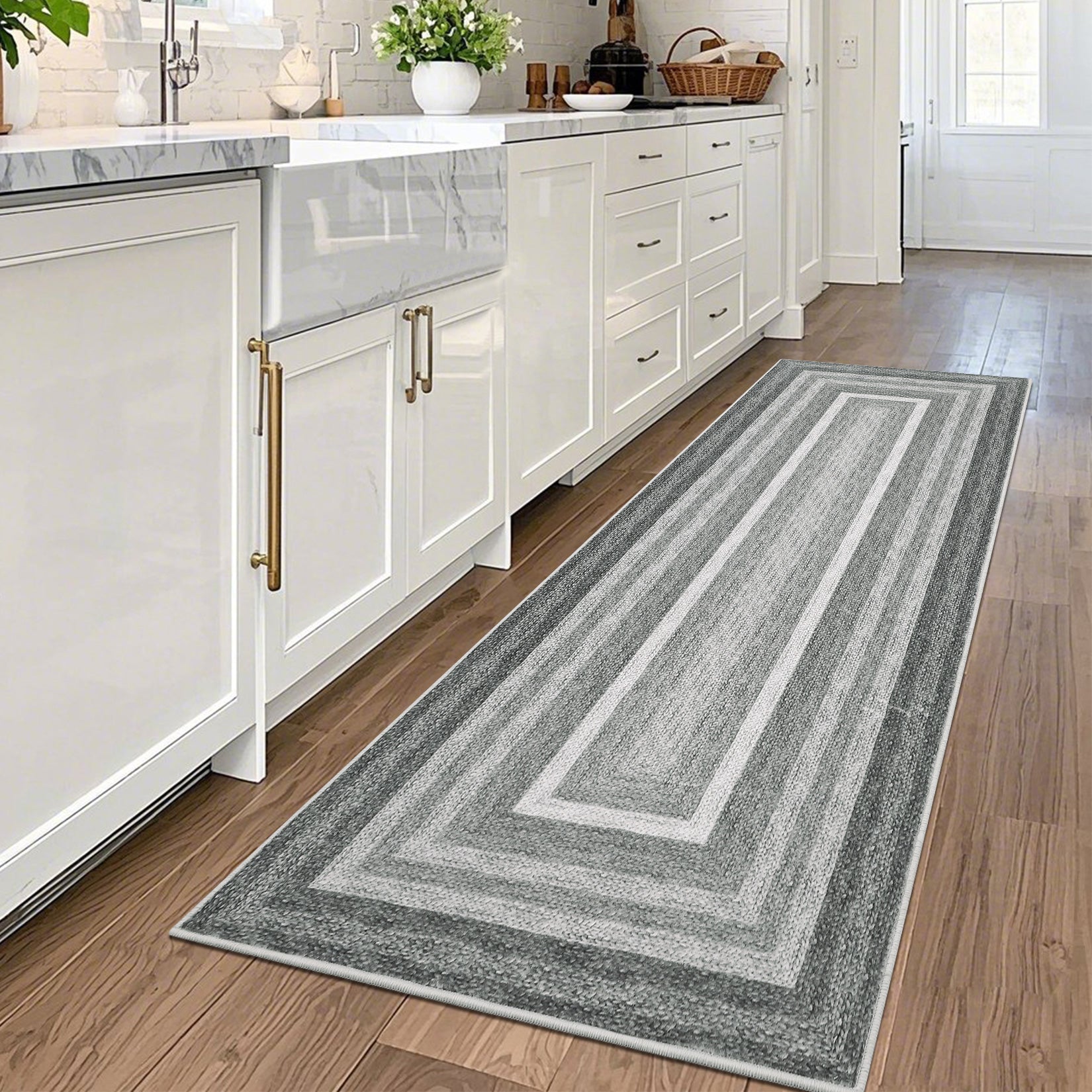 Garvee 2x6 Washable Non Slip Runner Rug - Braided Print, Stain Resistant Easy Clean, Polyester, Low Pile, TPR Backing, Kitchen Bedroom Entry