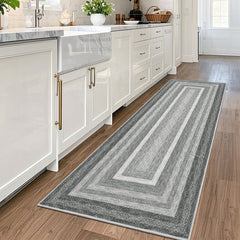 Garvee 2x6 Washable Non Slip Runner Rug - Braided Print, Stain Resistant Easy Clean, Polyester, Low Pile, TPR Backing, Kitchen Bedroom Entry - Gray